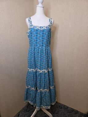 Harlow & Rose Womens Flowy Full India Blue Lined Sundress Sz: Large